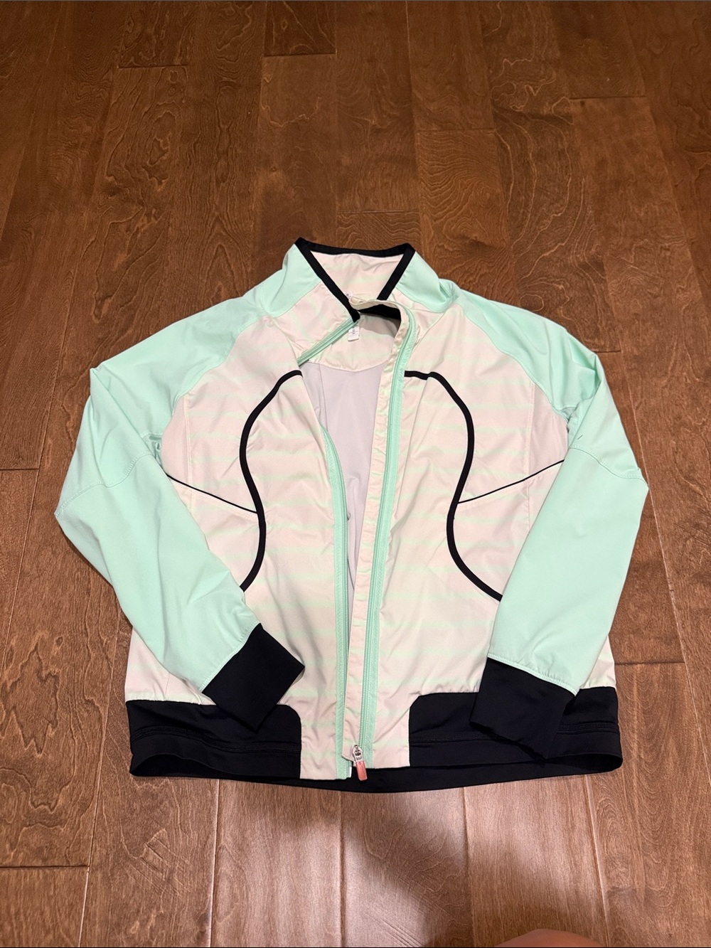 lululemon athletica Mint Green and White Bomber Jacket with Black Trim